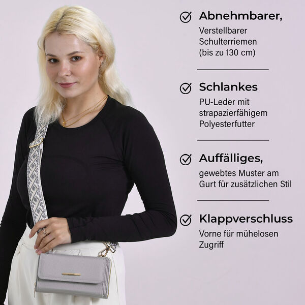 Crossbody-Tasche mit Klappfach, gemustertem Trageriemen und RFID-Schutz - 19x5x11 cm, Grau image number 3