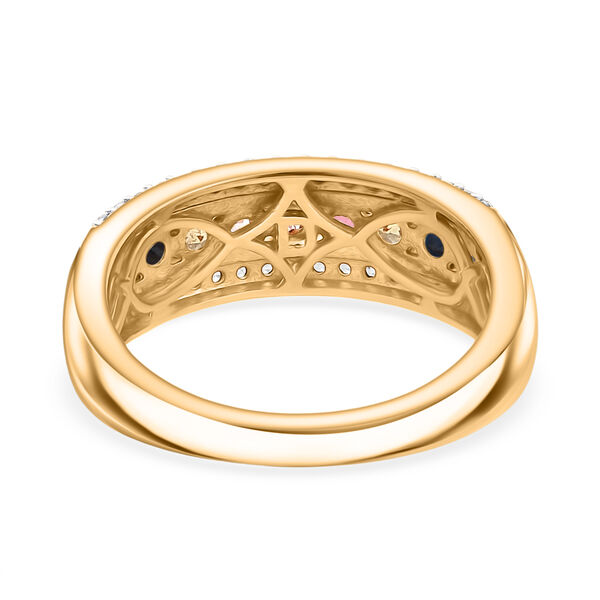 MÜNCHEN CLOSE OUT - AA Mehrfarbiger Saphir, Weißer Zirkon Ring 925 Silber 750 Gelb Vergoldet (Größe 20.00) ca. 1.16 ct image number 5