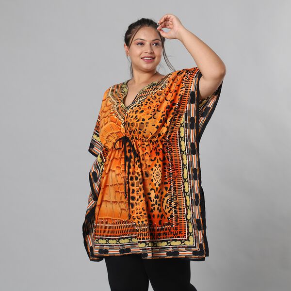 V-Ausschnitt bedruckter Kaftan, Einheitsgr&ouml;&szlig;e Orange image number 4
