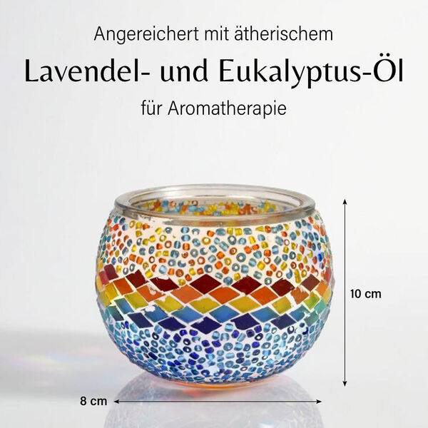 Lavendel-Eukalyptus Sojawachs-Duftkerze im Mosaikglas, Gr&ouml;&szlig;e: 10 x 8 cm image number 3