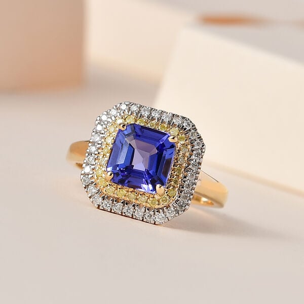AAA Tansanit, natürlicher, gelber und weißer Diamant-Ring in 585 Gelbgold - 1,90 ct. image number 9