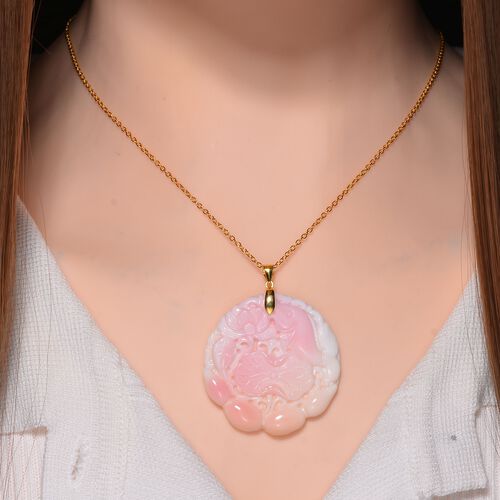 Natürlicher Rosa Königsmuschel Perle Anhänger mit Kette, 925 Silber vergoldet image number 1