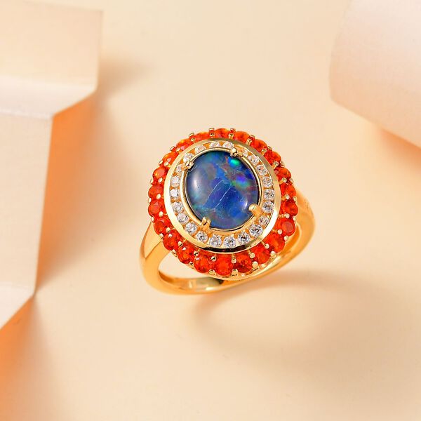 Boulder Opal Triplett, Feueropal und Zirkon-Ring - 2,58 ct. image number 2