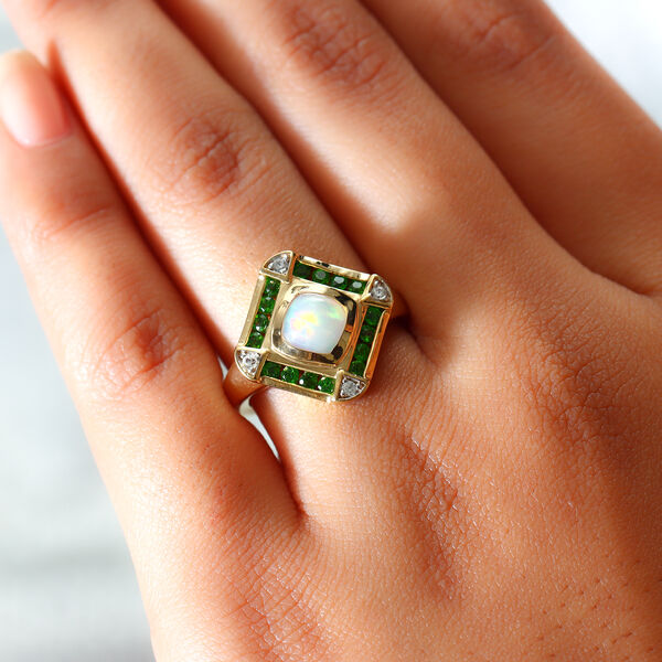 Nat&uuml;rlicher &Auml;thiopischer Opal und Nat&uuml;rlicher Chromdiopsid Ring 925 Silber vergoldet  ca. 1,15 ct image number 3