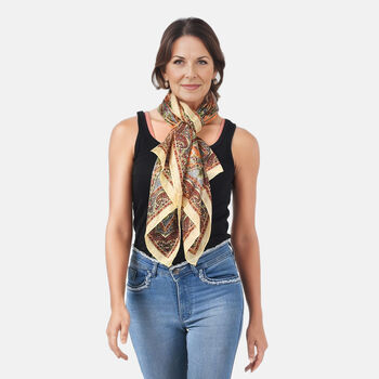 Bedruckter Satin-Seidenschal, 48x160cm, Cremefarben