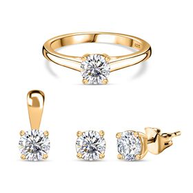 Funkelnde Königin- Moissanit Schmuckset, 925 Silber 750 Gelbgold Vermeil - 1,77 ct.