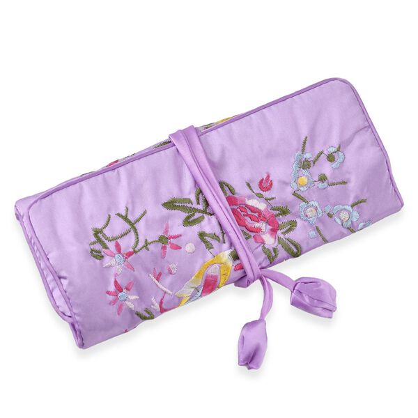 Schmuckorganizer aus Satin mit Stickerei und 5 Premium-Poliertüchern, 20x9cm, Lavendel image number 13