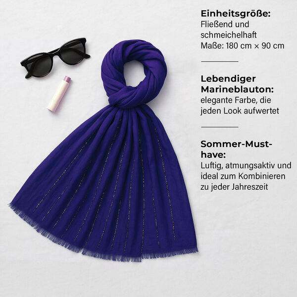 Perlenverzierter Schal, 50% Baumwolle 50% Viskose, 180x90cm, Marineblau image number 3