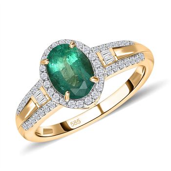 AAA Kagem sambischer Smaragd und Diamant-Ring in 585 Gelbgold - 1,38 ct.