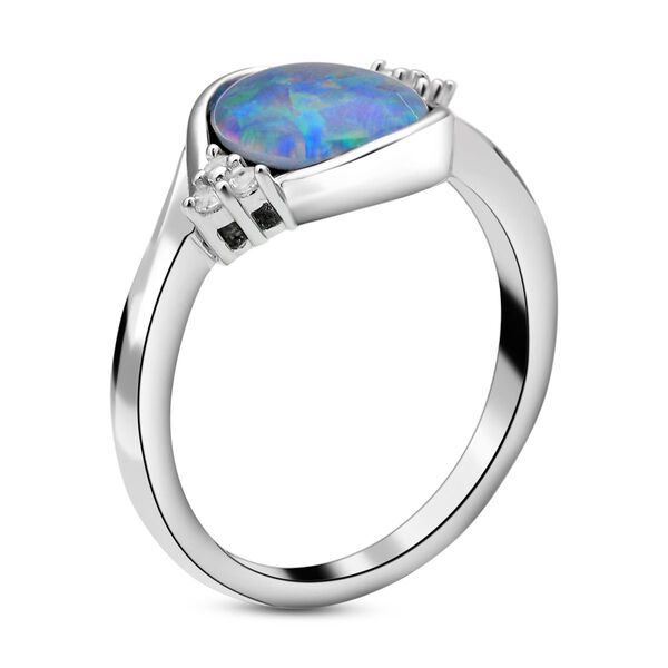 Boulder Opal Triplett und Zirkon-Bypass-Ring, 925 Silber rhodiniert, 2,22 ct. image number 6