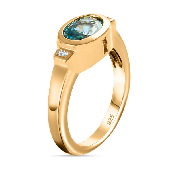 Blauer und Weißer Zirkon Ring 925 Silber vergoldet  ca. 2,17 ct image number 5