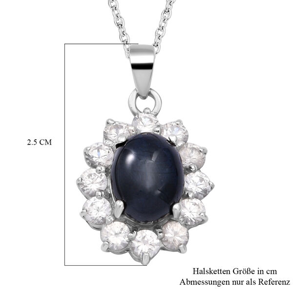 Blauer Stern Saphir und Zirkon-Halo-Anh&auml;nger mit Kette, 45 cm, 925 Silber platiniert, 5,46 ct. image number 5