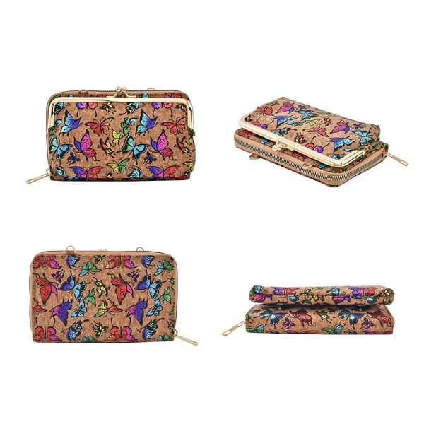 Crossbody Tasche aus Naturkork mit RFID-Schutz, bunte Schmetterlinge image number 3
