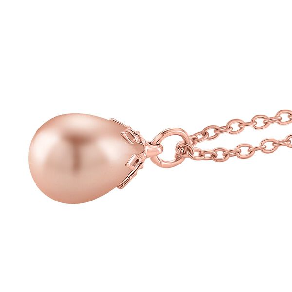 3er Set - Pfirsich Muschelperle Anh&auml;nger mit Kette und Ohrringe, Messing und Edelstahl image number 4