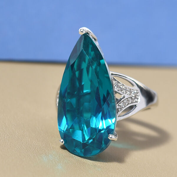 Capri-Blau Triplett Quarz und wei&szlig;er Zirkon-Ring, 925 Silber platiniert  ca. 14,33 ct image number 2