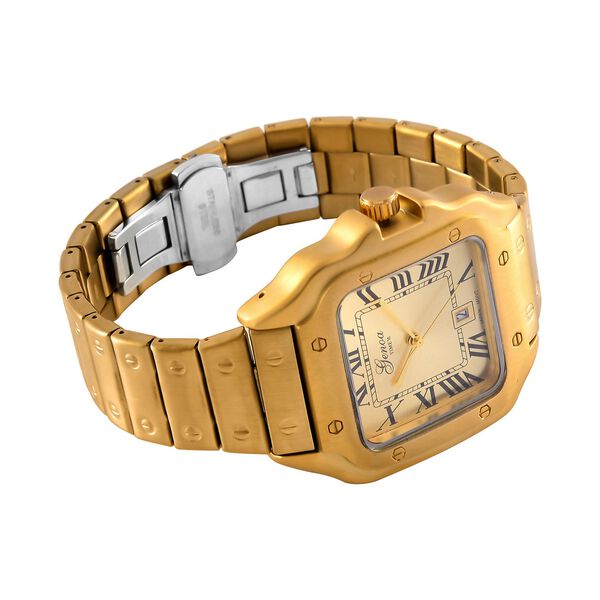 GENOA - Elegante Japan-Uhr mit Datumsfunktion, IPS-versilbertem Geh&auml;use, r&ouml;mischen Ziffern, Edelstahlarmband, 3 ATM Wasserdichtigkeit, 20 cm, vergoldet image number 6