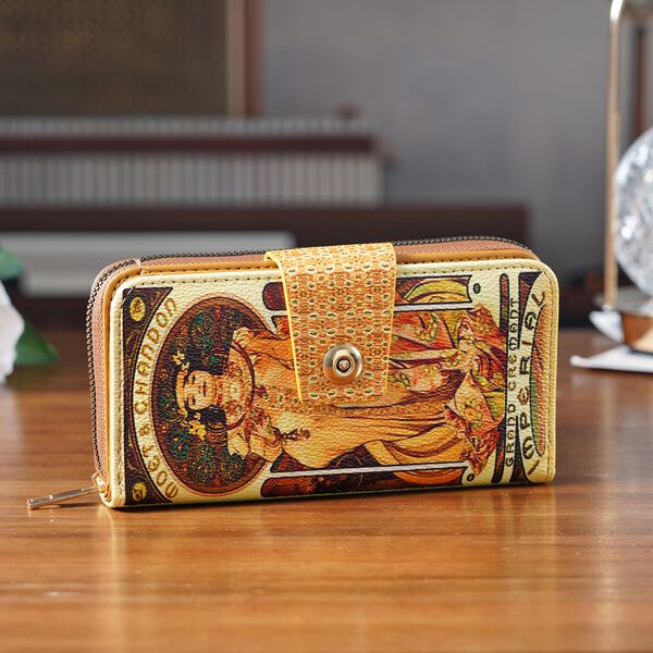 Langbörse mit Alphonse-Mucha-Motiv, 19x4x9 cm, Gold image number 2