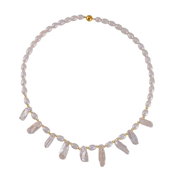 Keshi Perle, Weiße Süßwasser Perle Halskette ca. 50 cm 925 Silber vergoldet image number 3