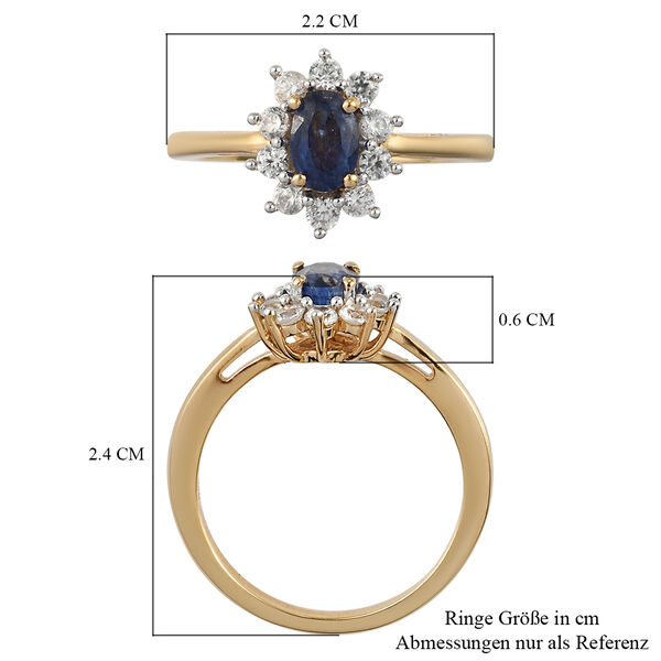 Blauer Saphir und Zirkon-Halo-Ring, 925 Silber vergoldet, 1,18 ct. image number 7