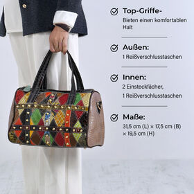 Chaos by Elsie Crossbody-Tasche aus echtem Leder, Multicolor mit Krokopr&auml;gung, RFID-Schutz und Mini-Taschenlampe, 31,5x17,5x19,5 cm