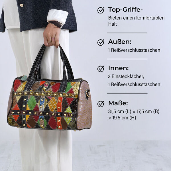 Chaos by Elsie Crossbody-Tasche aus echtem Leder, Multicolor mit Krokopr&auml;gung, RFID-Schutz und Mini-Taschenlampe, 31,5x17,5x19,5 cm image number 4