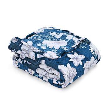 Ultraweiche Flanell Kuscheldecke, bedruckt, 155 gsm, Dunkelblau Wei&szlig;