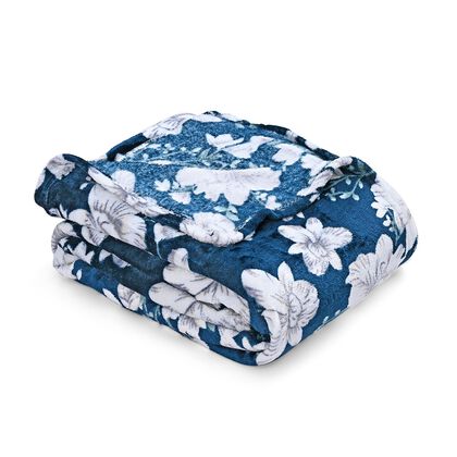 Ultraweiche Flanell Kuscheldecke, bedruckt, 155 gsm, Dunkelblau Wei&szlig;