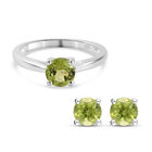 2er - Set Nat&uuml;rlicher Peridot Solit&auml;r-Ring und Ohrstecker 925 Silber ca. 1,95 ct
