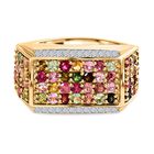 Natürlicher mehrfarbiger Turmalin, weißer Zirkon Ring 925 Silber vergoldet (Größe 21.00), ca. 2.38 ct