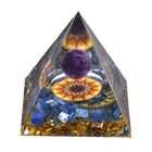 Edelstein Pyramide mit goldfarbener Lotosblüte - Kyanit und Amethyst