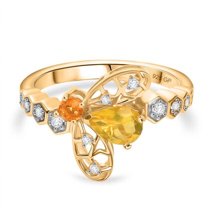 GP Trionfo Kollektion - Kanarischer Opal, Feueropal Ring 925 Silber 750 Gelbgold Vermeil (Gr&ouml;&szlig;e 18.00) ca. 0.68 ct