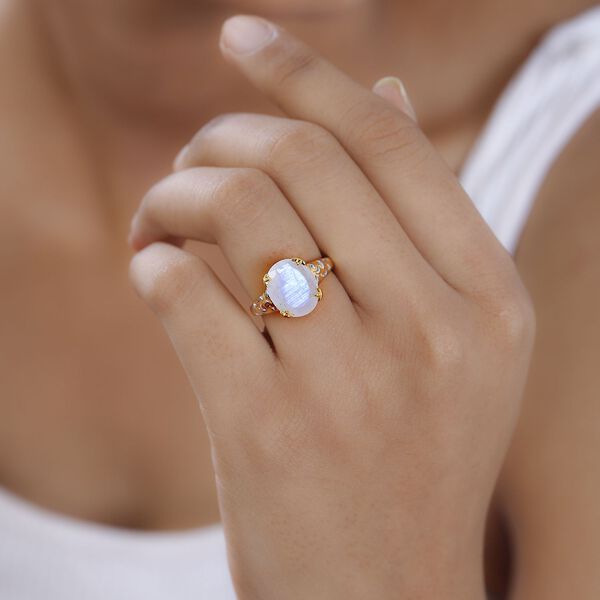 Premium Regenbogen Mondstein und Zirkon Ring mit himmlischen Thema - 4,86 ct. image number 3