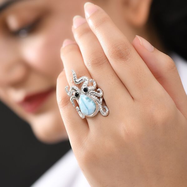 GP Trionfo Kollektion - Larimar, schwarzer Spinell und blauer Saphir Ring und Anhänger mit 45cm Kette image number 13