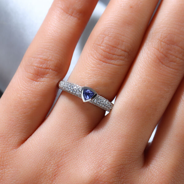 Tansanit und Zirkon Ring 925 Silber platiniert  ca. 0,78 ct image number 3