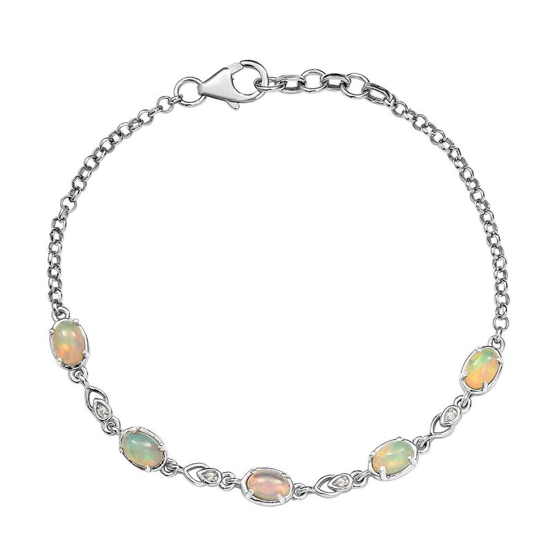 Natürliches, äthiopisches Opal und Zirkon-Armband in Silber image number 0