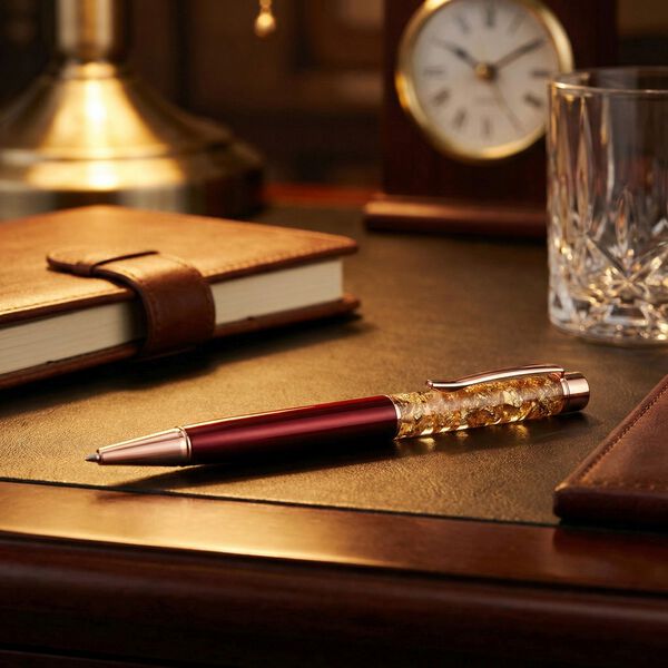 "Pen and a pen refill,  Color: transparent red genuine gold foil in the pen Box printed without logo " image number 1
