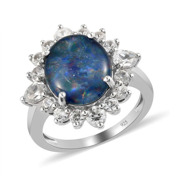 Boulder Opal Triplett und Zirkon Ring 925 Silber platiniert  ca. 4,80 ct image number 2