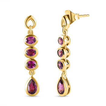 Rhodolith Granat-Ohrringe, 925 Silber vergoldet ca. 2.05 ct