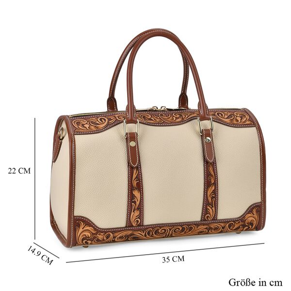 Grand Pelle  - Echtleder Umhängetasche, 34,5x15x21 cm, beige image number 6