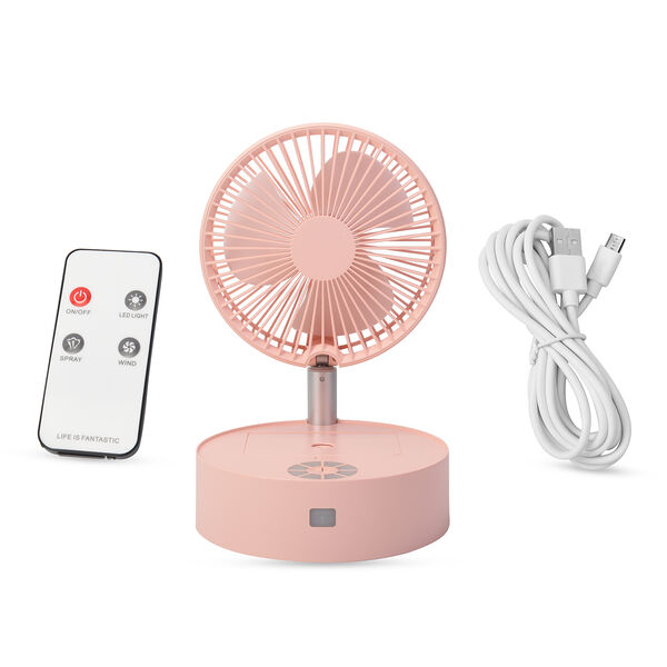 Kabelloser, faltbarer Ventilator mit integriertem Luftbefeuchter, USB-Anschluss, Rosa image number 0