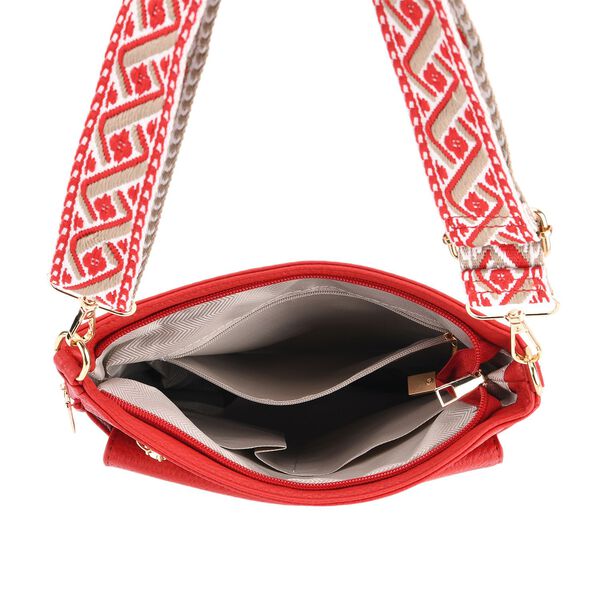 Crossbody-Tasche mit gewebtem Schulterriemen und Reißverschlussfächern, 24x28 cm, Rot image number 6