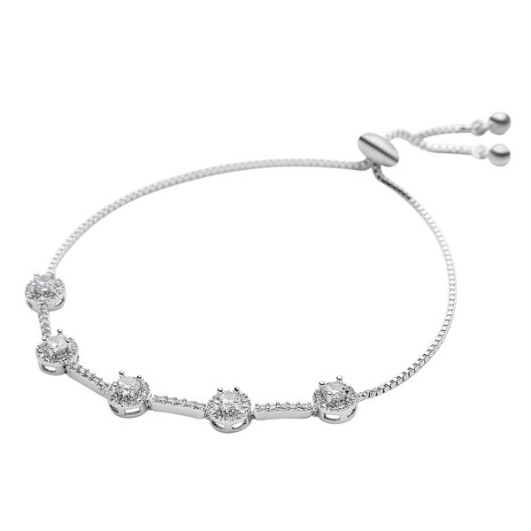 Weißes Zirkonia Bolo-Armband, ca. 15-23 cm, reines Messing ca. 5,00 ct image number 3