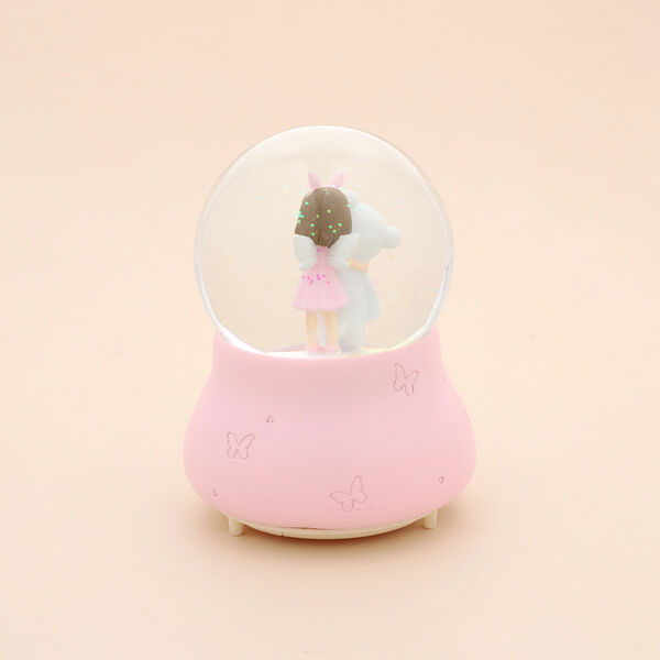Schneekugel Musik und Licht, 15x10 cm, M&auml;dchen und B&auml;r, Rosa und Wei&szlig; image number 6