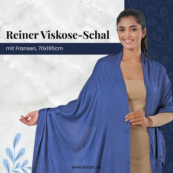 Reiner Viskose-Schal mit Fransen, 70x195cm, Blau image number 2