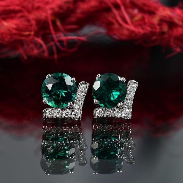 AAA Lab Created Smaragd, Lab Grown Diamant Ohrringe 417 Gold ca. 4,20 ct. image number 1