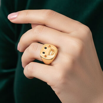 GP Celestial Kollektion- Citrin, schwarzer Spinell, Feueropal und blauer Saphir Ring, 925 Silber vergoldet - 0,59 ct.