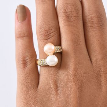 EVER TRUE Wei&szlig;e S&uuml;&szlig;wasser Perle (7.5-8 mm), Pfirsich-S&uuml;&szlig;wasser Perle (7.5-8mm) Ring Nickelfreies Messing