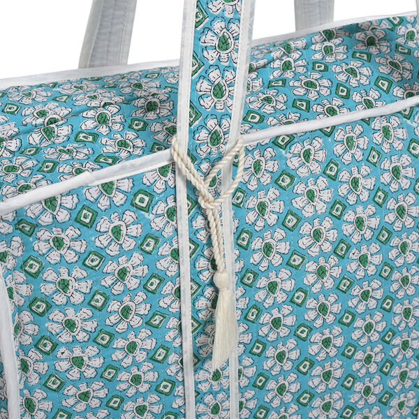 Livmore  Quilted Fabric bag SIZE- 45x 43x 15 cm HANDLE LOOP -50cm, HANDLE WIDTH-4 cm With zipper closure Color-SKY Blue image number 9