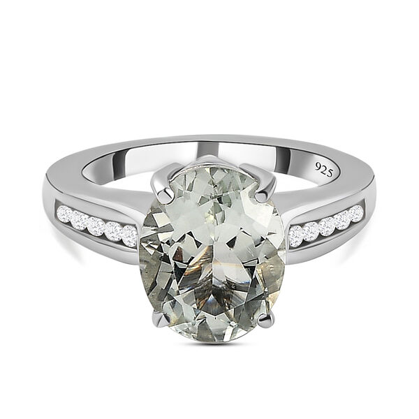 Prasiolith und wei&szlig;er Zirkon-Ring, 925 Silber platiniert  ca. 3,44 ct