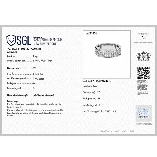 LUXURIANT SGL zertifizierter SI-GH Labor Diamant Ring, 925 Silber rhodiniert - 1 ct. image number 7